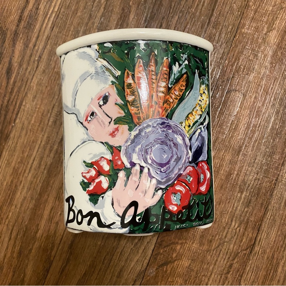 1997 Vintage Nancy Thomas Kitchen Ceramic Canister Bon Apetit Italian 6.5x6.5